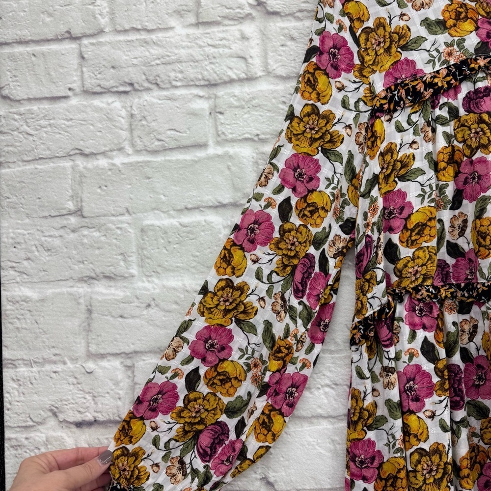Jane + Delancey Floral Ruffle Long Sleeve Blouse Top - Size M - Boho Cottagecore - Picture 3 of 14